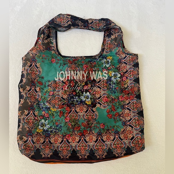 JOHNNY WAS NYLON SHOPPING BAG Shoulder Foldable Tote Beach Reusable Hippie - Picture 1 of 6